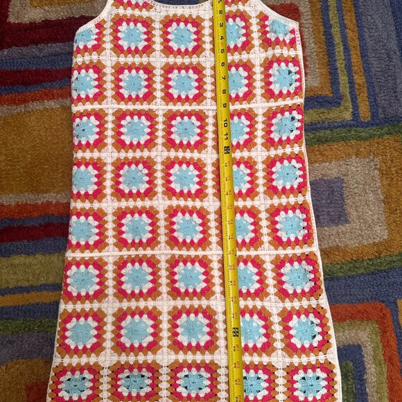 Willow & Wind Mini Tank Dress Cover Up Women's Sm Crocheted Granny Squares Pink - Picture 6 of 6